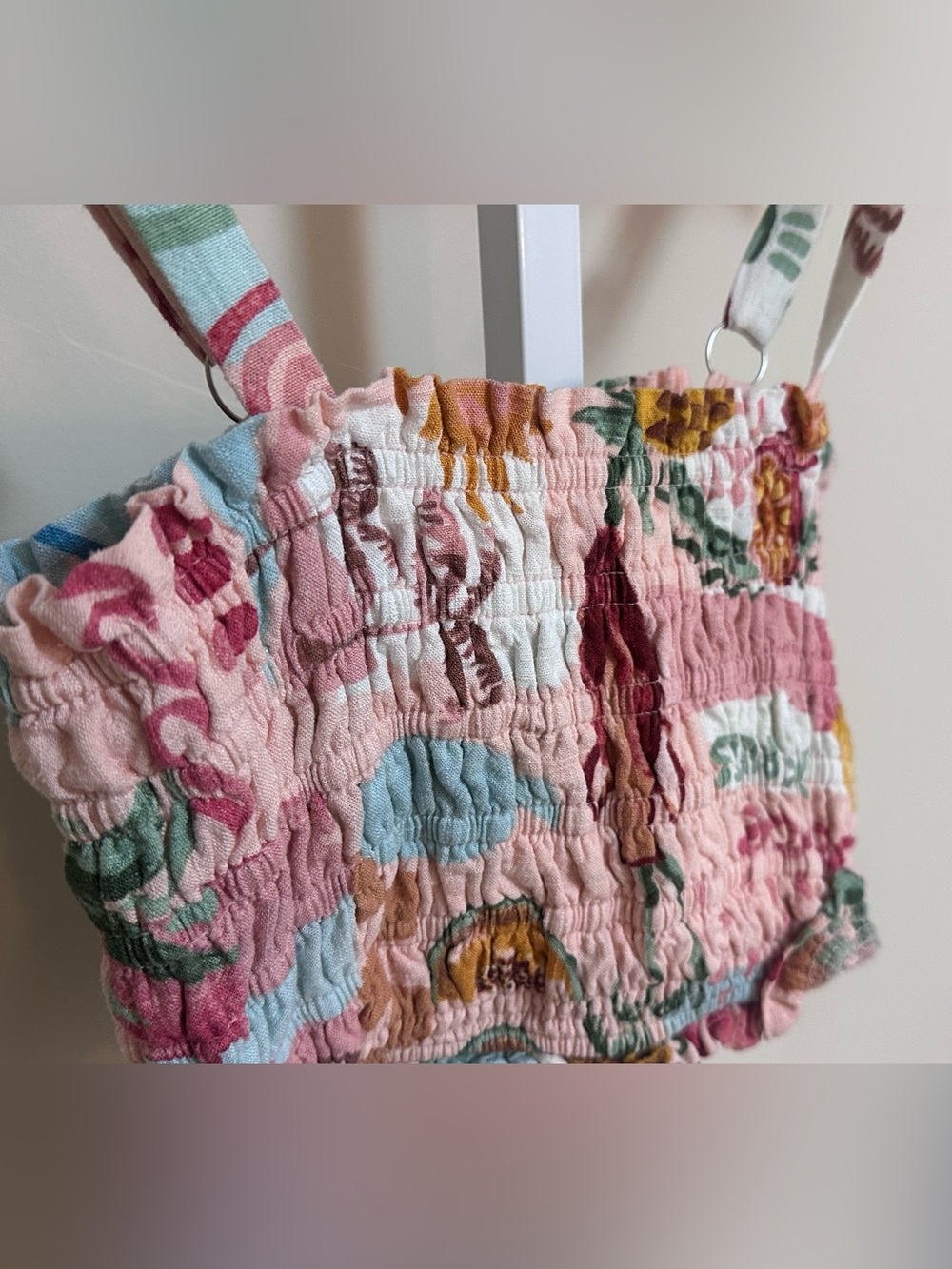 Paper Heart Floral Smocked Linen Blend Crop Top Size M Cottagecore Resort - Picture 2 of 5